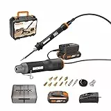 Worx 20V Strumento Multifunzione MakerX 2-Tool Combo Kit WX989, Mini Pistola Termica + Saldatore a Stagno, PowerShare, 1pc 2Ah Batteria con Indicatore, 1pc 2Ah Caricabatterie