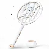 CONOPU Racchetta Zanzare Elettrica, 4000V Zanzare Elettrico, Base di ricarica wireless USB, Ricaricabile Batteria, Luce LED, 3 Strati Protezione Maglia, Antizanzare, Bianco