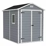 Keter - Kit per casetta da esterno, perfetta per riporre mobili da giardino, accessori per bici, sedie a sdraio e tosaerba, colore: grigio e bianco, dimensioni: 183 x 244