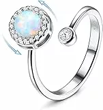 Milacolato 925 Argento Anelli Donna Ragazza Aperti Regolabile Anello Antistress Opale Pietra Di Luna Anello Di Fidget Anelli Spinner Nocca Promessa Fidanzamento Anelli Opale bianco
