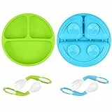 Vicloon Piatto con Ventosa per Bambini in Silicone, 2 Set Piatti Bambini Pappa Svezzamento Piatto con 2 Cucchiaio e 2 Forchetta, Piastra di Alimentazione per Neonati, Lavabile in Lavastoviglie
