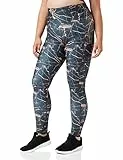 AURIQUE Leggings Yoga a Vita Alta Donna, Grigio Scuro/Arancio Corallo, Stampa Marmo, 40
