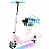 RCB Monopattino Elettrico Bambini, Motore150W,3 Modalità di Velocità, Max 16km/h, Altoparlante Bluetooth, Luce LED Arcobaleno,3-Altezza Regolabile, Pieghevole, Display LED, 6-12Anni, Rosa