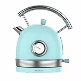 Cecotec Bollitore elettrico ThermoSense 420 Light Blue. 1,8 litri di capacità, 2200 W, misuratore di temperatura, base 360°, acciaio inox, stile vintage, blu, 01482