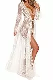 LikeJump Donna Pizzo Caftan Abito da Spiaggia Maxi Parei Copri Bikini Costume da Bagno Cover ups