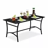 Relaxdays Tavolo da Giardino, Rettangolare, Terrazza & Balcone, Arredamento da Esterno, Metallo, 55,5x120x60cm, Nero, Acciaio, 1 pz