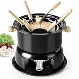 Virklyee Set fonduta Set fonduta al formaggio Set per Bourguignonne DIY fonduta al cioccolato 6 tipi di forchette colorate Set per fonduta Con manico in legno e portatili (Nero)