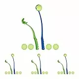 Relaxdays 4x Lancia Palla per Cani, Set da 4 Giocattolo Ball Launcher per Animali Domestici, 10 Palline da Tennis, Blu Verde