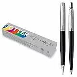 Parker Jotter Originals penna a sfera e penna stilografica collezione | finitura classica color nero| pennino medio e punta media | inchiostro nero | 2 pezzi
