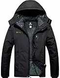 GEMYSE Uomo Giacca da Sci impermeabile montagna Giacche Pile invernale antivento Cappotto con Cappuccio (Nero,L)