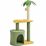 Yaheetech Albero Tiragraffi per Gatti a Forma di Albero di Cocco Corda in Sisal Naturale Pall Arrampicata Incurvato Alto 94 cm Verde/Giallo