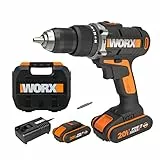 Worx WX372 Trapano Avvitatore con Percussione, Mandrino in Metallo Autoserrante 13mm , Batteria 20V