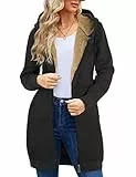 Nadeer Felpe Cappotto Donna Plain Sherpa Peluche Zip Up Medio-Lungo Casual Caldo Pile Coulisse Donna Felpa con Cappuccio Inverno Manica Lunga Giacca con Tasche Outwear (Nero,L)