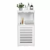 Mobiletto da Bagno con 3 Ripiani Rack da Bagno ad Angolo Mobile Bagno Moderno Legno da Terra Armadio ad angolo in legno con bordo in plastica con Ante a Doghe Bianco 80 x 39.5 x 28cm