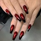 Handcess Chiodo falso lucido bara lungo nero e rosso ballerina stampa sulle unghie arte acrilica sfumata copertura completa unghie finte bastone sulle unghie per donne e ragazze (24 pezzi)