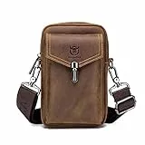 UBORSE Borsa da Cintura in Pelle Vintage, Marsupio Multifunzionale da Uomo per Cellulare, Mini Portamonete Mini Portafoglio Borsello Tracolla (Caffè-2)