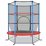 COSTWAY Trampolino Elastico per Bambini in Acciaio, Tappeto Elastico Bambini da Esterno e da Interno, con Rete e Cusicnetti Antiscivolo (Blu)