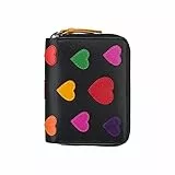 VISCONTI Portafoglio Donna Vera Pelle con protezione RFID Porta Carte di Credito con Portamonete 11 x 8,5 cm - portafoglio bifold con cerniera in confezione regalo - Love - Cuori colorati