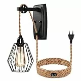ENCOFT Lampada da Parete Interna con Interruttore Dimmerabile e Presa, Cavo di 4m, Plug-in Applique da Parete Interno Gabbia Industriale, Vintage E27 Luce Illuminazione da Muro per Soggiorno
