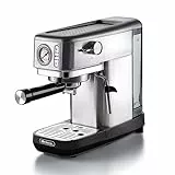 Ariete Espresso Slim Metal 1381, Macchina da Caffè con Manometro, Compatibile con Caffè in Polvere e Cialde ESE, 15 Bar Massime, Filtro 1 o 2 Tazze, Lancia per Cappuccino, 1300W, Silver