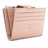 REETEE Portafoglio Donna in Pelle Vera Piccolo Portamonete RFID Blocco Porta carte di credito, Portafogli Corto Donna con 13 Slot Schede Slim Portamonete Uomo con Cerniera (Rosa)