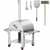 VEVOR Forno a Legna per Pizza, da Esterno, in Acciaio Inossidabile 80cm con Spatola Tagliapizza per Arrostire Bistecche, Pesce, Costolette di Agnello, Salmone, Pagnotte, ecc