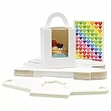 AWCIGG Scatole per Cupcake da 24 pezzi con Finestra, Manici e Fodera in PVC, 9,5 cm x 9,5 cm x 11 cm, Scatole per Dolci Bianca, Confezione per Dessert per Feste a Base di Muffin e Amaretti