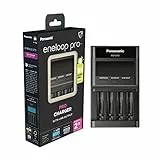 Panasonic eneloop pro Caricabatterie with USB Output, per 1-4 batterie AA/AAA Ni-MH, con uscita USB, display LCD, funzione di aggiornamento e 10 funzioni di sicurezza, black