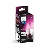 Philips Hue White and Color Ambiance Lampadina Smart LED, Attacco E14, Luce Bianca o Colorata, 4W, 2 Pezzi
