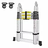 VA-Cerulean - Scala telescopica in alluminio, multifunzionale, pieghevole e antiscivolo; portata massima 150 kg, colore argento, 3,8 m