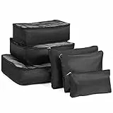 Lekespring Organizer Valigie,6 Pezzi Sistema di Cubo di Imballaggio Viaggio,Separatori Buste Viaggio Travel Organizer,Abbigliamento Intimo Calzature Organizzatori Sacchi Valigia di Stoccaggio Set,Nero