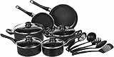 Amazon Basics - Batteria da cucina, 15 unità con rivestimento antiaderente, Nero