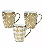 Tognana Azulejos Gold, Set 3 Tazze, Mug 310 cc, Porcellana, Multicolore