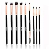 Set di 9 pennelli da trucco, per ombretti, color oro rosa, setole sintetiche morbide e manico in legno, per ombretto, sopracciglia, eyeliner e sfumature