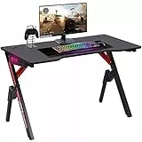 BAKAJI Scrivania Gaming Porta Pc Computer Con Luci LED RGB Cambio Colore Struttura Metallo Piano Legno Texture Fibra di Carbonio con Tappetino Mouse MousePad Incluso 120x60x73cm Gioco Online