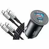 INIU Cavo USB C USB 100W [2 Pezzi-2m] Cavo USB Type-C Ricarica Rapida PD 5A QC 4,0 Nylon & Caricatore Auto, [USB C 30W+USB A 30W] Accendisigari USB 5A PD QC3.0 Ricarica rapida Caricabatterie Auto