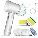 Spazzola Rotante Elettrica Per Pulizia, Spazzola Multifunzione Potente Elettrica, spazzola elettrica con 5 testine, kit di pulizia automatica per vasca da bagno, cucina, piastrelle, finestra, vasca…