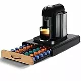 Bakaji Contenitore Porta Capsule e Cialde Caffè compatibile con tutti i tipi di marche Struttura In Metallo Nero Cassetto Estraibile In Legno 26,5 x 39 x 6 cm (Rettangolare)