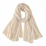 CUTeFiorino Sciarpa da bicicletta lunga, sottile, ricamata e semplice sciarpa in lino e cotone cocco salviette umide Sensitive, beige., Taglia unica