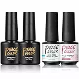 PEACECOLOR Smalto in Gel per Unghie, Set gel Disidratatore e Primer per Unghie 8ml con Smalto in Gel Base Coat Top Coat Gel Semipermanente per Unghie Nail Art Design
