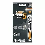 BIC Hybrid 5 Flex, rasoio ricaricabile manuale da uomo, manico e ricariche, 5 lame in nanotech titanio, confezione da 1+4