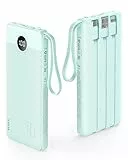 VRURC Batteria esterna 10000mAh Power Bank USB C Ultra Slim Caricatore portatile cavo integrato con schermo LED e 5 uscite 2 ingressi per il telefono (Verde)