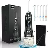 TEBIKIN Idropulsore Dentale Portatile, Irrigatore Orale Professionale 5 Modalità e 5 Ugelli di Ricambio con Rotazione di 360 °, per casa, viaggi, ufficio