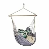 Relaxdays Poltrona Sospesa, Sedia Appesa per Interni e Esterni, Regge 150 kg, Sedile in Cotone, Bambini e Adulti, Grigio, 80% 20% Legno, 111 x 100 x 7,5 cm