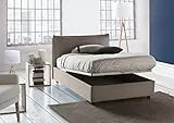Talamo Italia Letto contenitore Una piazza e mezza Veronica, Made in Italy, Testata e rivestimento in tessuto, Apertura frontale, adatto per materasso cm 120x190, Tortora