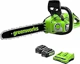 Greenworks 48V(2x24V) Motosega a Batteria con Motore Brushless, Lunghezza Barra 14 Pollice (35cm), Velocità Catena 20m/s, con due 4Ah e Caricabatterie Gemello, Garanzia 3 Anni-GD24X2CS36K4X