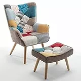 Totò Piccinni SET SIESTA Poltrona con Sgabello Design Patchwork Multicolore Gambe in Legno di Faggio (Patchwork Party)
