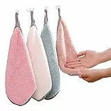 nobrand Asciugamani da Cucina, Set di 4 Strofinacci da Cucina con Impiccagione 25 x 27.5 cm, Lavabile, Ecologico, Ultra Assorbente, Multiuso Lavabili in Lavatrice Strofinacci per Bagno Hotel Cucina