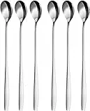 Set di cucchiai da Latte Macchiato, 6 pezzi, 22 cm - cucchiai Lunghi per Cocktail e Dolci, Acciaio Inox Lucido, va in Lavastoviglie