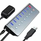 LOBKIN HUB USB 3.0 Alimentato a 8 porte, 7 Porte USB 3.0 e 1 Porte Carica con singoli interruttori di alimentazione a LED e Adattatore per laptop, PC, MacBook e altri dispositivi USB
